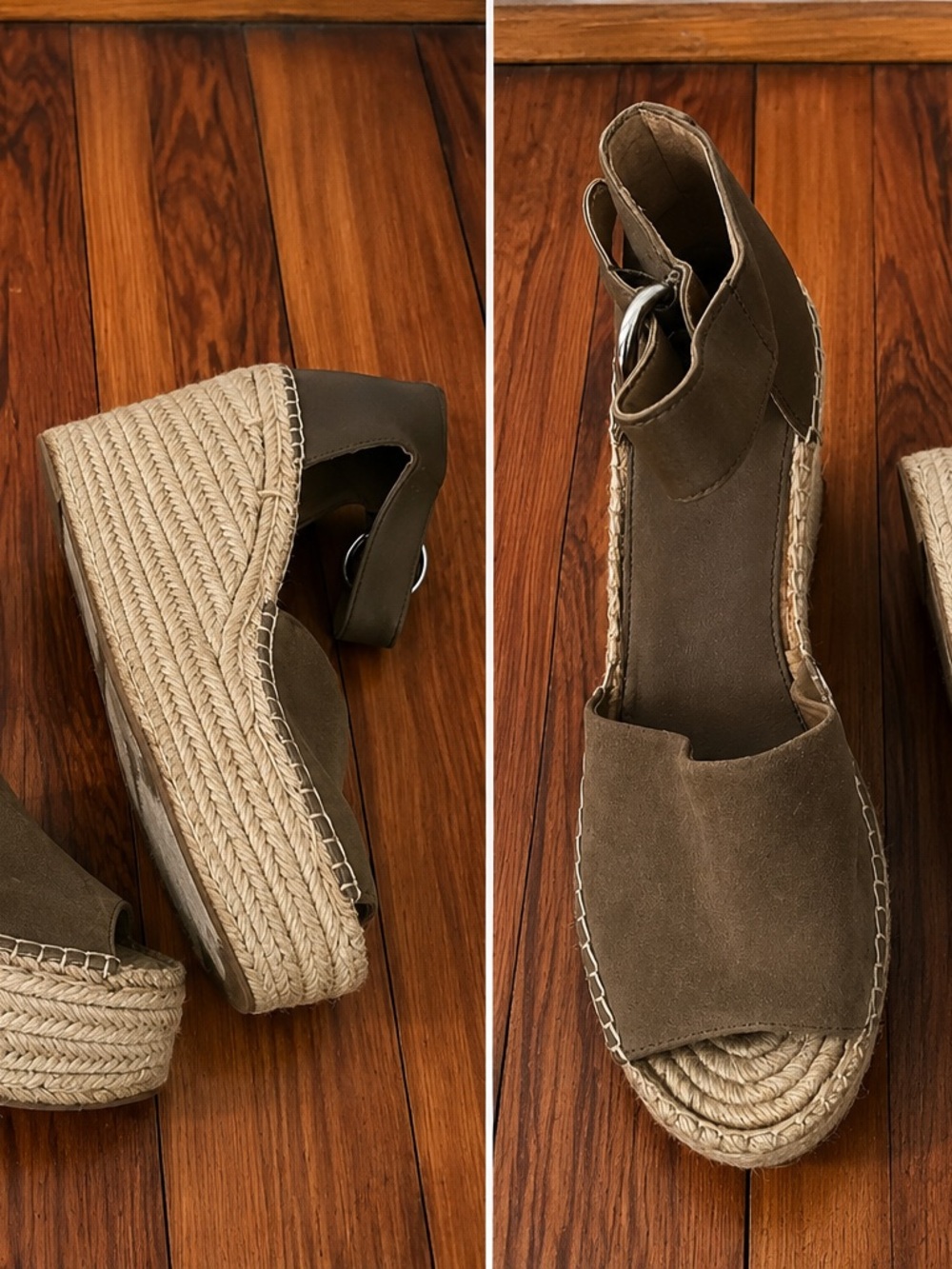 Marc Fisher Wedge Espadrille Sandals - Olive Suede